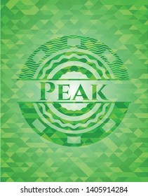 Peak green emblem with mosaic background. Vector Illustration. Detailed.
