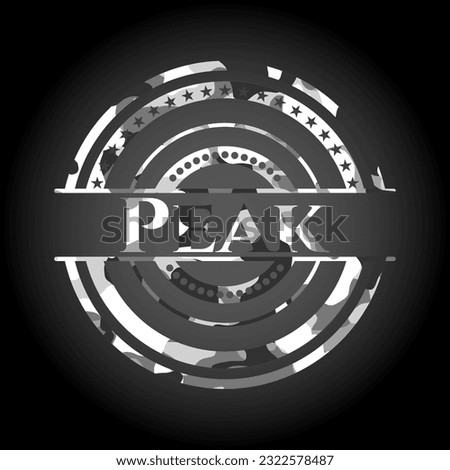 Peak grey camouflaged emblem. Vector Illustration. 