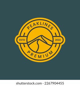 peak high hill mountain minimalist line art circle badge vintage logo design vector icon