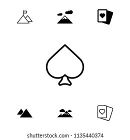 Peak icon. collection of 7 peak filled and outline icons such as spades, mountain. editable peak icons for web and mobile.