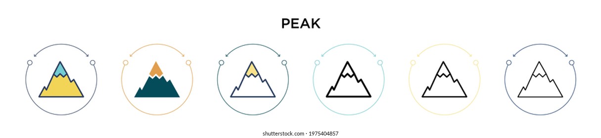 Peak icon in filled, thin line, outline and stroke style. Vector illustration of two colored and black peak vector icons designs can be used for mobile, ui, web
