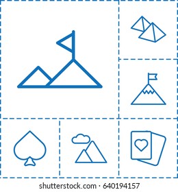 Peak icon. set of 6 peak outline icons such as spades, mountain