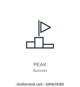 Peak icon. Thin linear peak outline icon isolated on white background from success collection. Line vector sign, symbol for web and mobile
