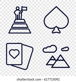 Peak icons set. set of 4 peak outline icons such as Spades, mountain
