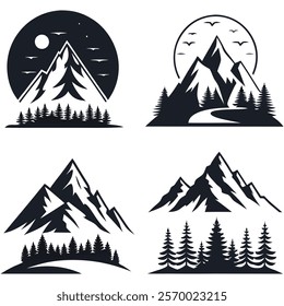 peak logo mountain icon set, mountain silhouette