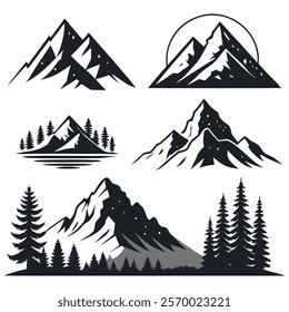 peak logo mountain icon set, mountain silhouette