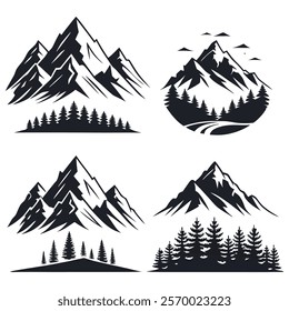 peak logo mountain icon set, mountain silhouette