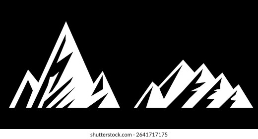 Peak logo mountain icon, mountain silhouette. Mountain outdoor silhouette abstract background icon design. Minimalist black mountain silhouette peak icons varying in style and shape.