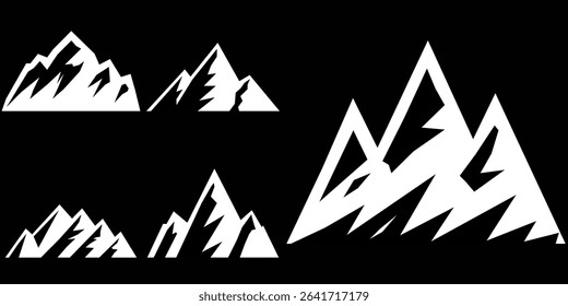 Peak logo mountain icon, mountain silhouette. Mountain outdoor silhouette abstract background icon design. Minimalist black mountain silhouette peak icons varying in style and shape.