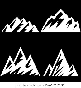 Peak logo mountain icon, mountain silhouette. Mountain outdoor silhouette abstract background icon design. Minimalist black mountain silhouette peak icons varying in style and shape.