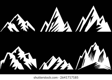 Peak logo mountain icon, mountain silhouette. Mountain outdoor silhouette abstract background icon design. Minimalist black mountain silhouette peak icons varying in style and shape.