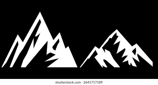 Peak logo mountain icon, mountain silhouette. Mountain outdoor silhouette abstract background icon design. Minimalist black mountain silhouette peak icons varying in style and shape.
