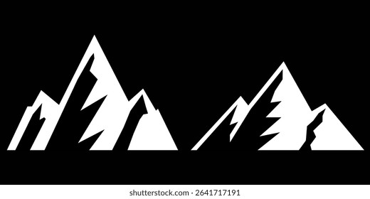 Peak logo mountain icon, mountain silhouette. Mountain outdoor silhouette abstract background icon design. Minimalist black mountain silhouette peak icons varying in style and shape.