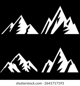 Peak logo mountain icon, mountain silhouette. Mountain outdoor silhouette abstract background icon design. Minimalist black mountain silhouette peak icons varying in style and shape.