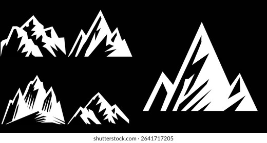 Peak logo mountain icon, mountain silhouette. Mountain outdoor silhouette abstract background icon design. Minimalist black mountain silhouette peak icons varying in style and shape.