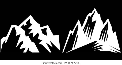 Peak logo mountain icon, mountain silhouette. Mountain outdoor silhouette abstract background icon design. Minimalist black mountain silhouette peak icons varying in style and shape.