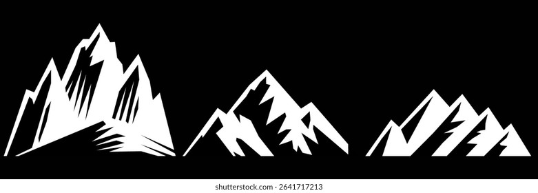 Peak logo mountain icon, mountain silhouette. Mountain outdoor silhouette abstract background icon design. Minimalist black mountain silhouette peak icons varying in style and shape.