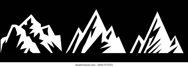 Peak logo mountain icon, mountain silhouette. Mountain outdoor silhouette abstract background icon design. Minimalist black mountain silhouette peak icons varying in style and shape.