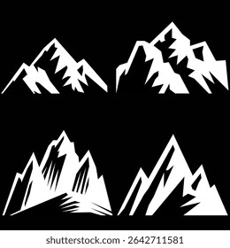 Logotipo Peak ícone da montanha, silhueta da montanha. Montanha silhueta exterior abstrato plano de fundo ícone design. Minimalista preto montanha silhueta picos ícones variando em estilo e forma.