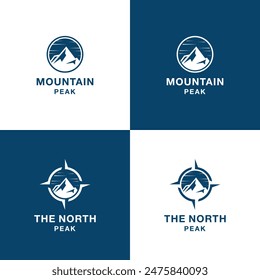 Peak Mountain and Compass Logo Design Inspiration. Outdoor, Adventure, Badge, Hipster Logo with Compass Concept and Mountain Design. Modern Vintage Retro Concept.