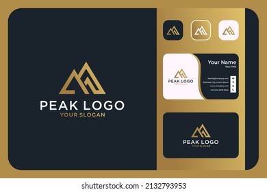 peak mountain elegant logo design and business card