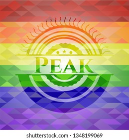 Peak on mosaic background with the colors of the LGBT flag