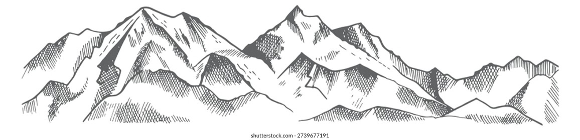 Peak range sketch. Mountain hand drawn landscape
