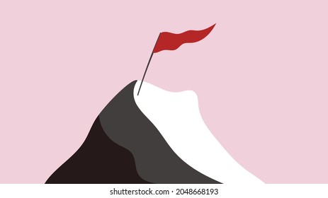 The peak of the peak with a red flag on it indicates success at work ,  Flat Modern design, illustration Vector EPS 10 