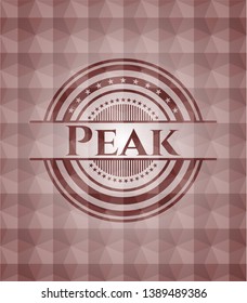 Peak red seamless emblem with geometric pattern background.