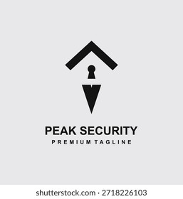 Logotipo de segurança de pico com telhado da casa e design de buraco de fechadura.