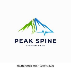 Peak spine mountain heartbeat medical anatomy pulse creative vector logo design
