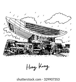  The Peak Tower in Hong Kong, China. Vector hand drawn sketch.