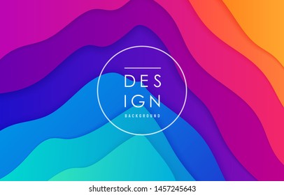 Peak view abstract vector background. Mountain landscape card layout in bright vibrant rainbow color for minimal motion dynamic pattern design.