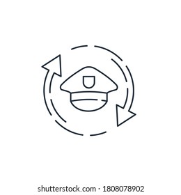Tapa y rotación de flecha al máximo. Icono lineal vectorial aislado en fondo blanco.