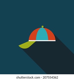 Peaked cap flat icon with long shadow