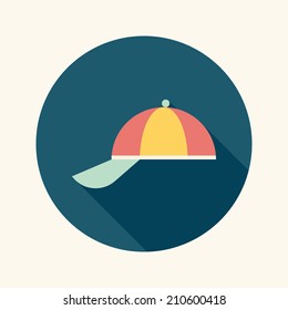 Peaked cap flat icon with long shadow
