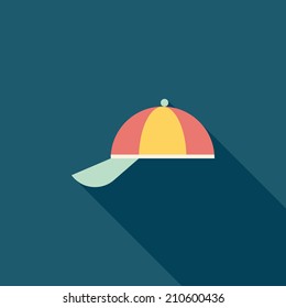 Peaked cap flat icon with long shadow