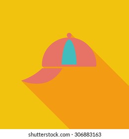 Peaked cap icon. Flat vector related icon with long shadow for web and mobile applications. It can be used as - logo, pictogram, icon, infographic element. Vector Illustration.