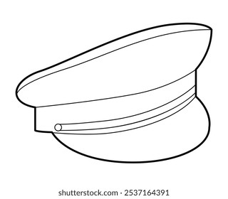 Peaked Cap with Peak. Hat for Head Fashion accessory clothing technical illustration. Vector headgear for Men, women, unisex style, flat template CAD mockup sketch outline isolated