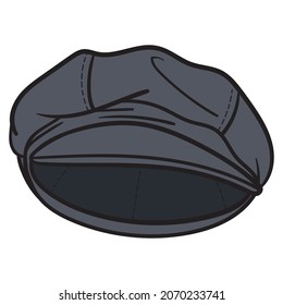 peaked cap to place. vector comic outline.