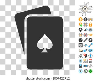 Peaks Playing Cards pictograph with bonus bitcoin mining and blockchain symbols. Vector illustration style is flat iconic symbols. Designed for crypto-currency ui toolbars.