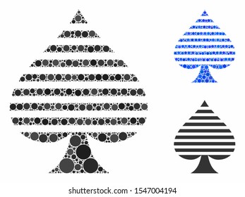 Peaks suit composition of circle elements in different sizes and color tinges, based on peaks suit icon. Vector circle elements are grouped into blue illustration.
