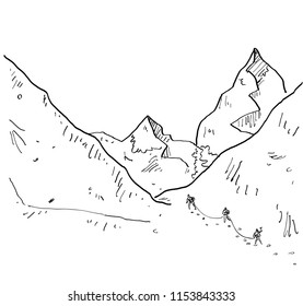 Peaky mountain scenery sketch drawing, for  mountaining,outdoor and expedition travel design.
