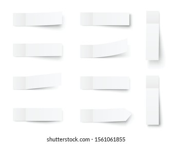 La pegajosa nota la burla, pegatinas postales con sombras aisladas en un fondo blanco. Cinta pegajosa de papel con sombra. Cinta adhesiva de papel vectorial, mantas de oficina vacías rectangulares - vectores de material.