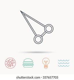 Pean forceps icon. Medical surgery tool sign. Global connect network, ocean wave and burger icons. Lightbulb lamp symbol.