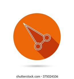 Pean forceps icon. Medical surgery tool sign. Round orange web button with shadow.
