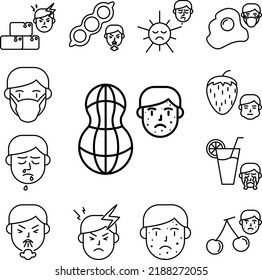 Peanut, allergic face icon in a collection with other items