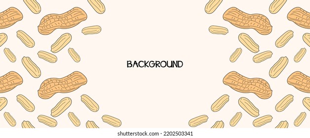 Peanut background. hand drawn groundnut background with copy space. Decoration for food packaging. Flat colored illustration. vector eps10