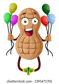 Peanut with balloons, illustration, vector on white background.