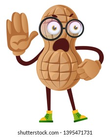 Peanut with big hands, illustration, vector on white background.